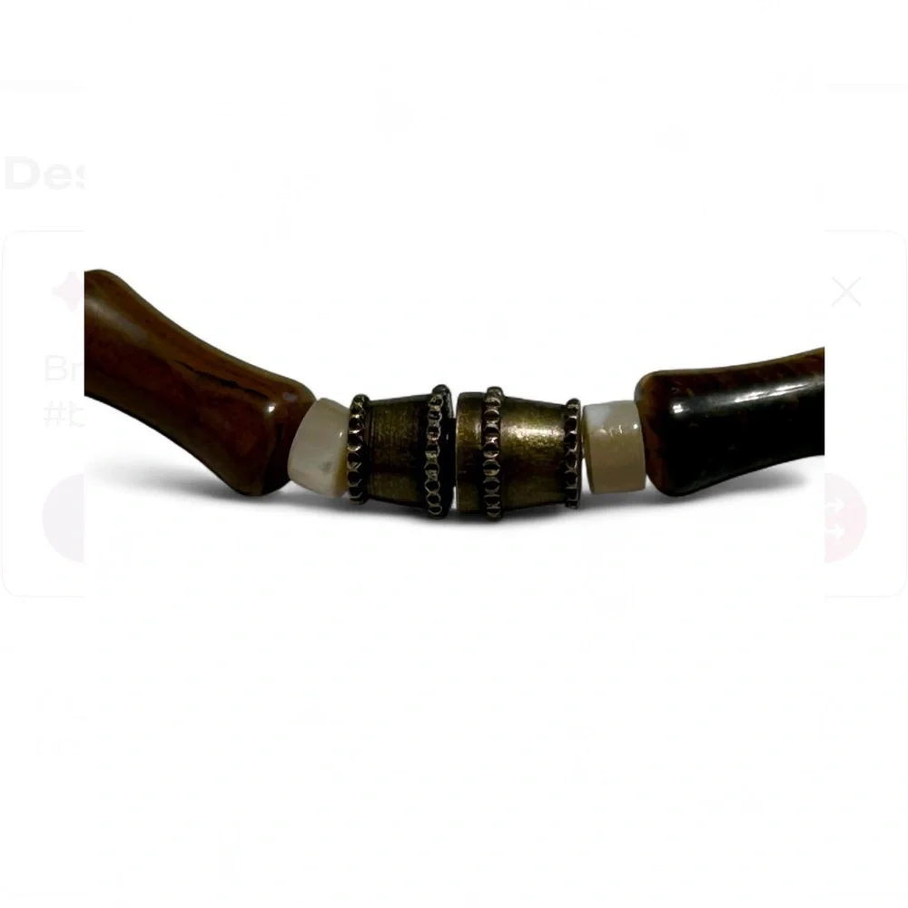 HANDMADE Brown & Black Beaded Bracelet Bamboo Shape  Tread Barrel Clasp, New.